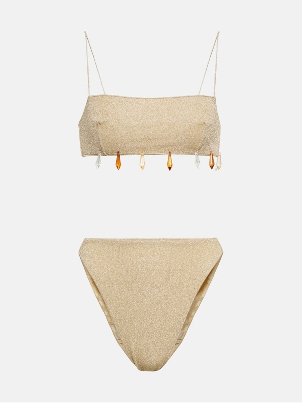 Oseree Lumière Sporty crystal embellished lurex gold bikini set